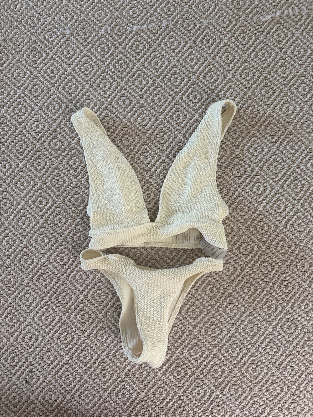 Cream Textured Ribbed Bralette & High-Cut Brief Set - Women Intimates